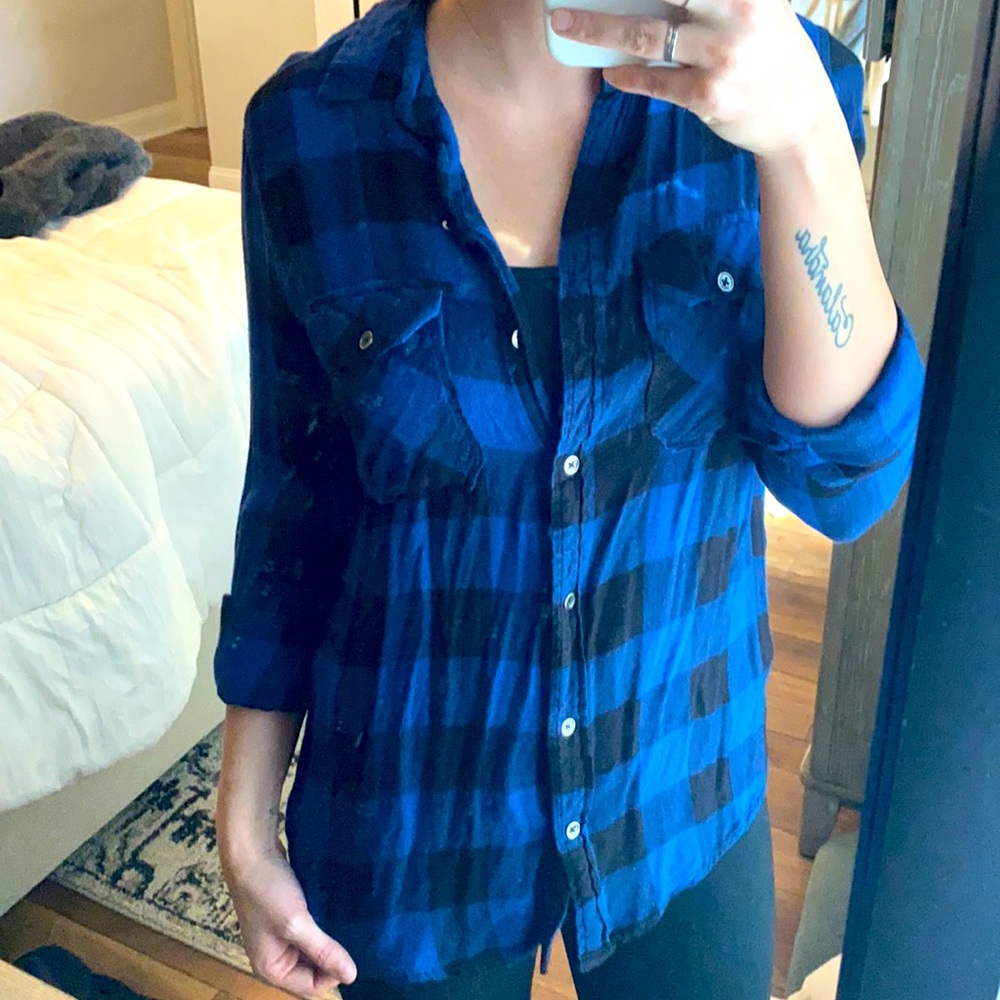 Black and royal blue light weight flannel